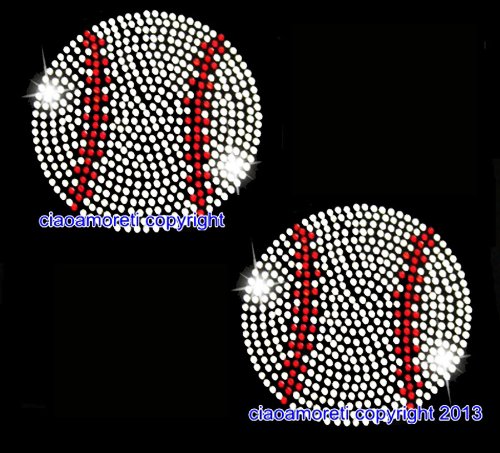 Set of Two Baseball Balls Rhinestone Iron on Hotfix Transfer Bling - 4" By 4"