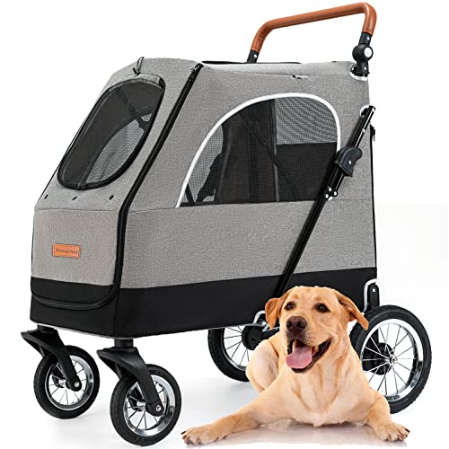 Dog Stroller for Medium Large Dogs Kenyone Foldable Jogger Wheels Pet  Stroller with Adjustable Handle, Bac
