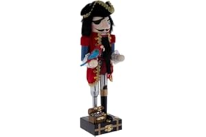 LECOCO 14" Pirate and Treasure Wood Nutcracker, Nautical Holiday Decor