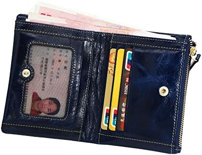 Fashion Genuine Leather Wallet Mini Bifold Zippered Clutch with Card Case Holder Blue