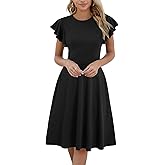 HELYO Women's Semi-Formal Ruffle Sleeves V-Back Work Fit and Flare Cocktail Knee Length Dress with Pockets 842
