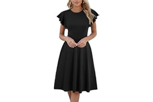 HELYO Women's Semi-Formal Ruffle Sleeves V-Back Work Fit and Flare Cocktail Knee Length Dress with Pockets 842