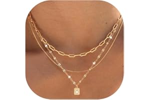 3 Pcs Gold Layered Necklaces for Women, Dainty 14K Gold Plated Choker Paperclip Chain Necklace, Stackable Women's Pendant Nec