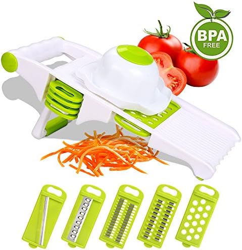 Mandoline Slicer Kitchen Gadgets, Vegetable Slicer w/ 5-Blades Side Storage Design, Premium Food Slicer, Fruit Peeler,Cheese, Garlic Grater, Perfect for Salad, Zucchini Pasta Noodle Spaghetti
