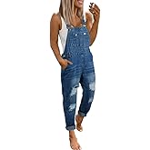 utcoco Women's Fashion Jean Bib Overalls Adjustable Straps Ripped Distressed Denim Denim Pants