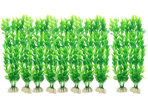 Saim 10 Pcs Aquarium Artificial Plastic Plants Set Decor Fish Tank Ornament Green 12″ Long