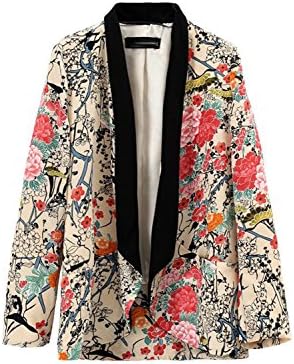 Marvin Cook Women Vintage Oriental Birds Flowers Floral Print Long Sleeve Long Blazer Jacket As Picture S