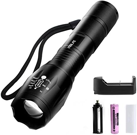 LED Tactical Flashlight, 900 Lumen XML T6 Portable Outdoor Water Resistant Handheld Torch with Adjustable Focus and 5 Light Modes,Rechargeable 18650 Lithium Ion Battery and Charger