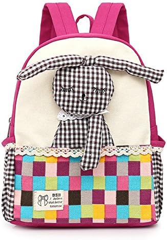 Neeior Cartoon 3D Rabbit Doll Canvas Toddlers Backpack Kids Girls Boys Shoulder School Bag Bookbag Rose Red
