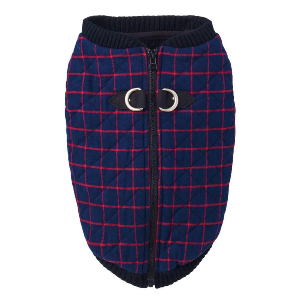 Gooby Fashion Vest Check Dog Jacket - Navy Check, Small - Warm Zip Up Bomber Vest With Dual D Ring Leash - Winter Water Resistant Sweater - Clothes for Small or Medium Dogs — image 1