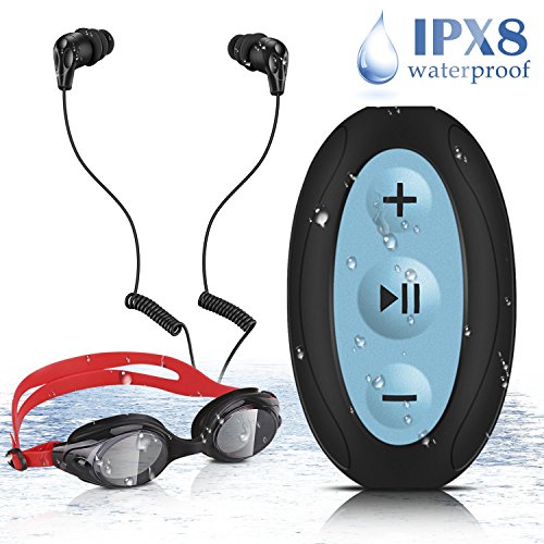 AGPTEK 8GB Waterproof MP3 Player with Shuffle, IPX8 Underwater Headphones for Swimming Surfing, S66(Black)