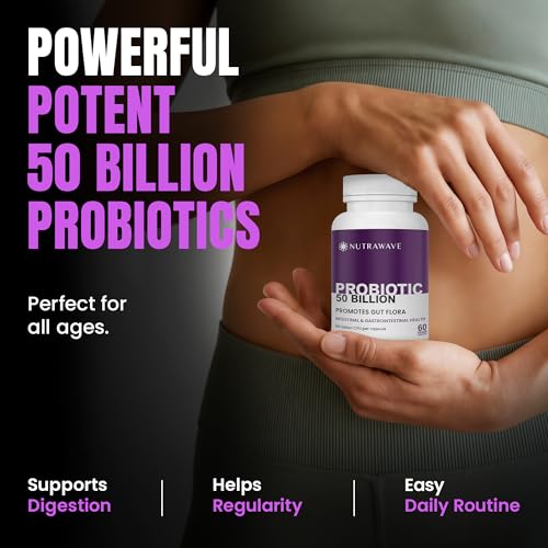 Nutrawave 50 BILLION Probiotics Women & Men, 15 Strains Active Culture. Relieves Bloating and Constipation, Improved Digestion and Gut Health Supplement, Non-GMO, Vegan, Gluten Free. 60 Vegan Capsules/ 60 Day Supply