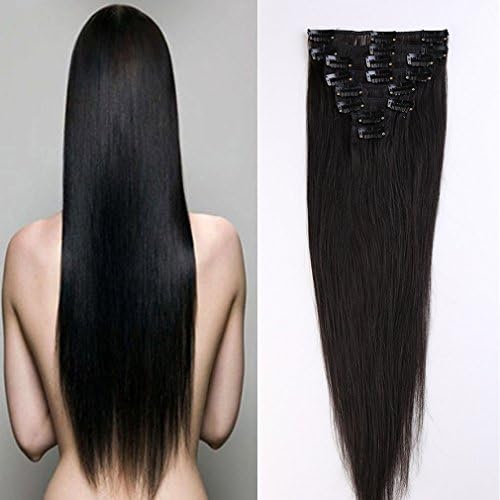 100% Real Remy Clip in Hair Extensions 16-22inch Grade AAAAA Natural Hair Full Head Standard Weft 8 Pieces 18 Clips Long Straight for Women Fashion (20" /20 inch 70g,#1B Natural Black)