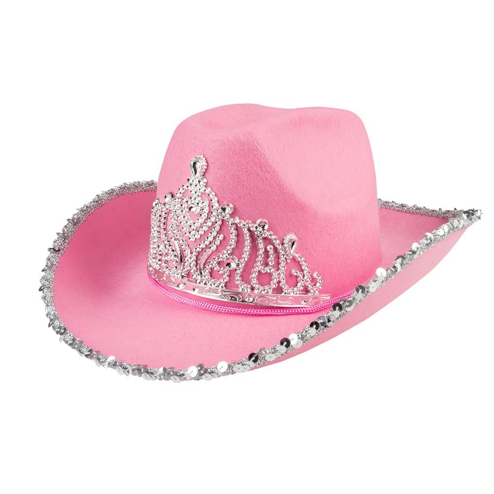 Boland Adult Pink Glimmer Cowgirl Hat, Western Fancy Dress Accessory, Ladies Cowboy Hat, Cowgirl Hat For Women, Rodeo, Party, Festival, Halloween, Cowboy Dress Up, One Size, Pink
