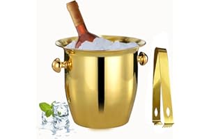 Ice Buckets - Champagne Ice Bucket with Tongs, Golden Trumpet Ice Bucket Stainless Steel Mirror Reflection Wine Cooler for Co
