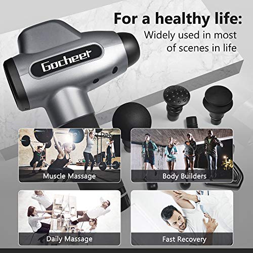 Gocheer Muscle Massage Gun, Deep Tissue Massager for Athletes Electric Handheld Portable Massaging Gun for Pain Relief 5 Speed Adjustable Professional Percussion Fascia Gun,Super Quiet