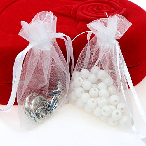 Dealglad 50pcs Drawstring Organza Jewelry Candy Pouch Christmas Wedding Party Favor Gift Bags (3x4", White)