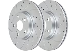 AUTO SHACK AutoShack Front Drilled Slotted Brake Rotors Silver Pair of 2 Driver and Passenger Side Replacement for 2011-2017 Toyota Camry 2012-2018 Avalon 2011-2018 Lexus ES350 2013-2018 ES300h FWD PR8421DSZPR