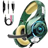Gaming Headset for PS4 Xbox One PC, Beexcellent Stereo Sound PS4 Headset with Noise Isolation Mic, Memory Foam Earmuff and LED Light, Over-Ear Headphones for Mac Laptop-Camo