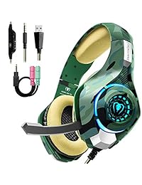 Auriculares para juegos para PS4 Xbox One Nintendo Switch (Audio) Gaming con sonido envolvente de graves estéreo de cristal, luces LED y micrófono de aislamiento de ruido