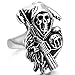 INBLUE Men's Stainless Steel Ring Band Silver Tone Black Death grim Reaper Skull Casted Size13