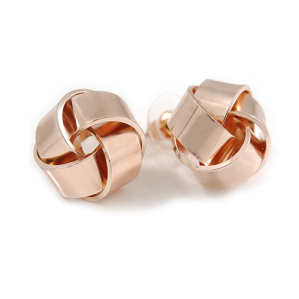 15mm D/Polished Rose Gold Tone Metal Knot Stud Earrings