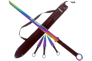 OTAKUMOD 28" Tactical Fixed Tanto Blade Style Machete with 3 PCS 6" Fixed Blade Set. for Collection, Gift, and Outdoor Campimg to Cut Branches and Ropes (Rainbow)