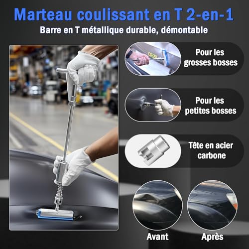 PDR TOOLS Car Paintless Dent Repair Kit - Body Dent Repair Tools with Hammer Puller, Suction Cups & Accessories, Body Repair Kit for Metal Surfaces