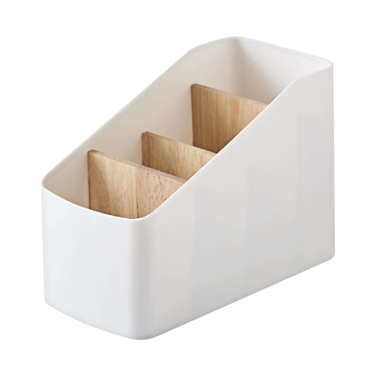 SWRCEYJH Desktop Storage Box, 4 Compartments Wooden Organizer for Pen, Mobile Phone, Glasses, Remote Control, Make-Up etc. Rubber ABS and Bamboo