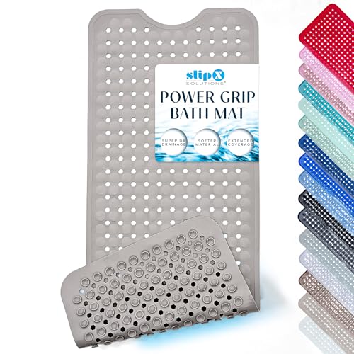SlipX Solutions 39"x16" Power Grip Non Slip Bathtub Shower Mat, Tan