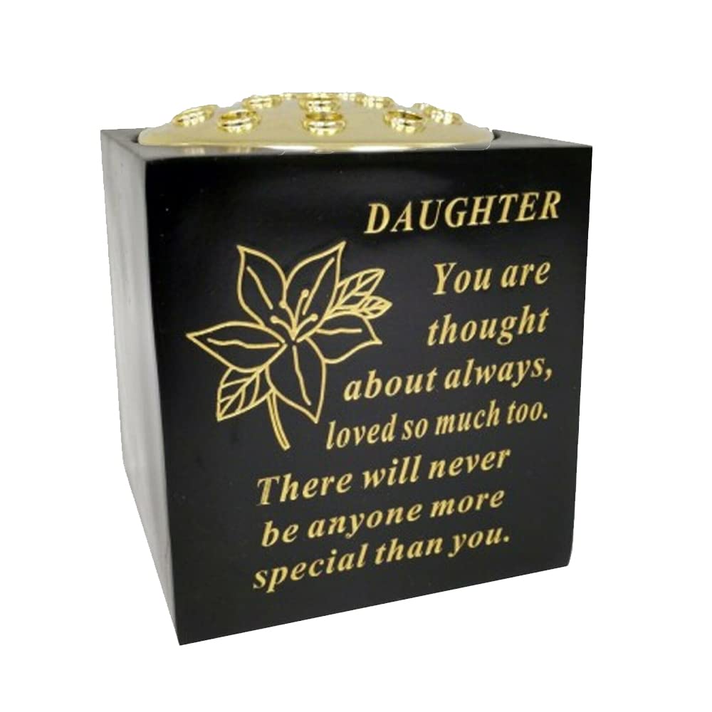 OnlineStreet Black Grave Vase Container Pot With Lid - Tight Removable Lid, Small holes on the Top of Vase - Grave Vase Container For Flower (Black and Gold, Daughter) ?DF18112A