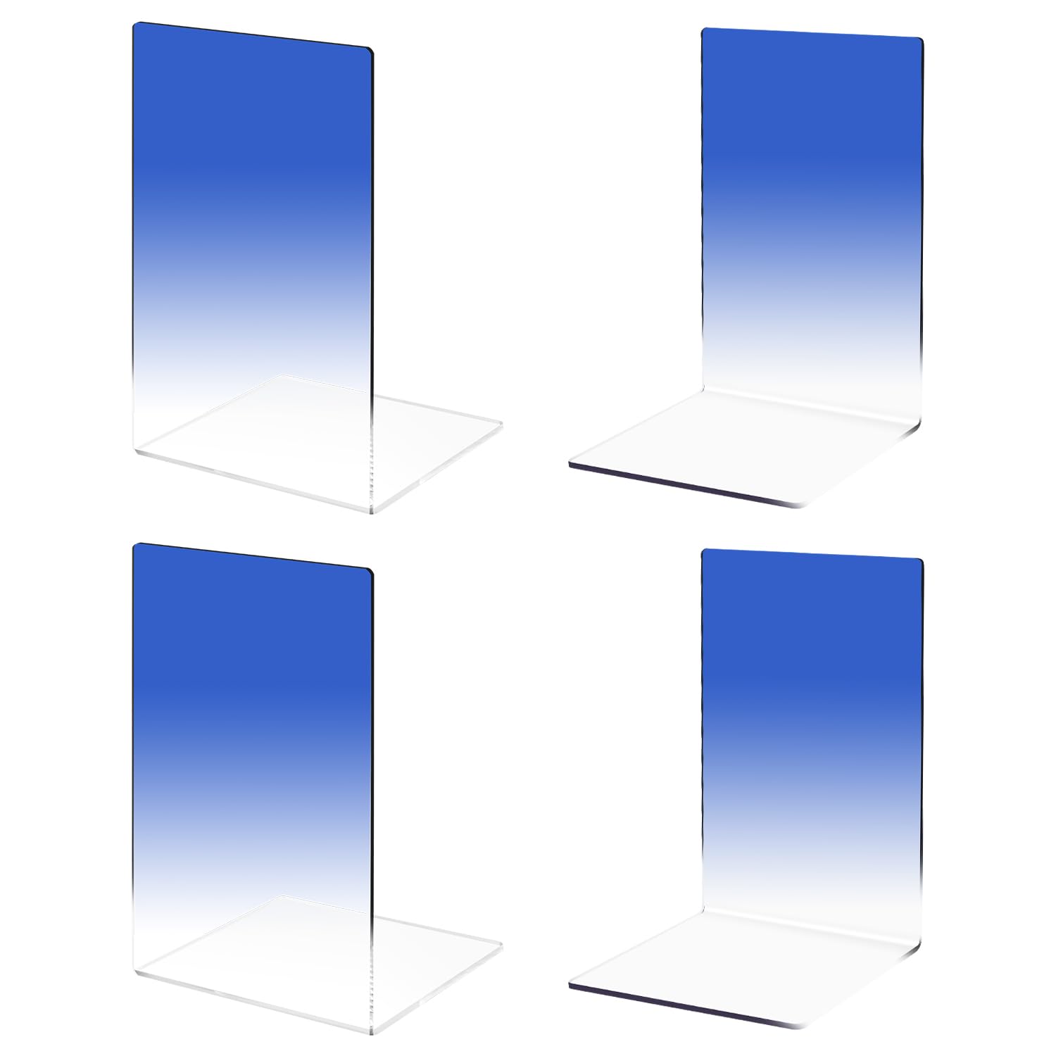 2 Pairs Acrylic Bookends, MSDADA Acrylic Book Ends for Book Shelves, Non-Slip Desktop Book Organizer Stationery Bookracks for School Supplies Library Books Office Book Holder(Royal Blue)