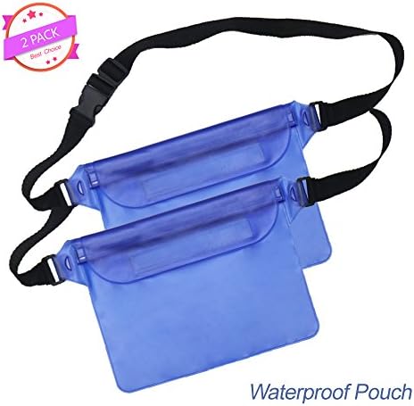inxxmix 2 Pack Waterproof Pouch with Waist Strap | Wet Pouches Kept cell Phone Cash Card Keys Zip Wallet Strap Safe Dry| Trip Boating Pool Swimming Snorkeling Bags Kayaking Beach Vacation Fishing