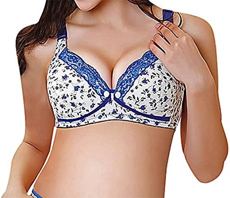 Hibukk Women's Cute Unique Prints Cotton Lace Wire Free Breastfeeding Bra, 1 34B,Manufacturer (34C)