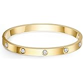 Love Bangle Bracelets for Women Trendy Stainless Steel Cubic Zirconia Hinged Friendship Jewelry, Stocking Stuffers Birthday Wedding Graduation Gifts for Women, 18k Gold-Plated, Silver
