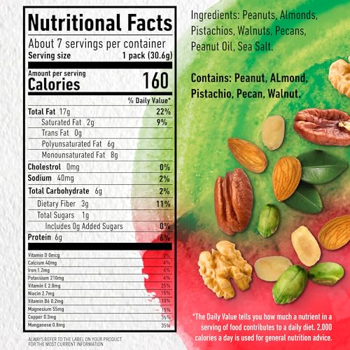 PLANTERS NUT-RITION HEART HEALTHY MIX WITH WALNUTS, 7.5 OZ BOX (CONTAINS 7 INDIVIDUAL POUCHES) – ON-THE-GO/ WORK/SCHOOL SNACK AND ACTIVE LIFESTYLE SNACK – GREAT CAMPING SNACKS – KOSHER