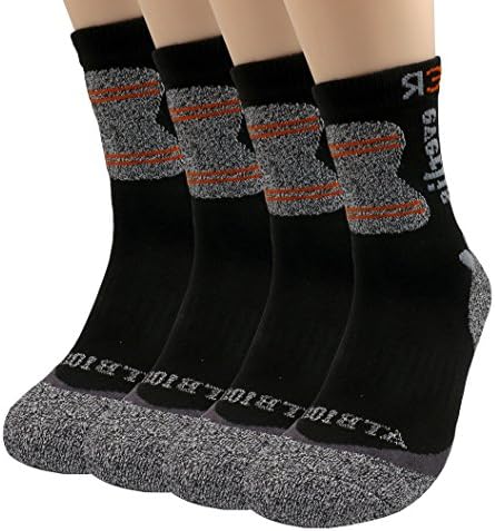 Everlis Unisex Hiking Antibacterial Mid Cushion Athletic Crew Socks Mens Womens (M(US Women Shoe 8~10 = Men 7~9, size10), Black 4pairs M-size)