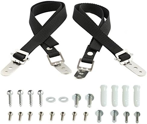 Baby Anti-Tip Furniture &amp; TV Safety Wall Straps - 2 Pack Metal Furniture Anchors Set/ Earthquake Resistant/ Adjustable 36” Straps/ Baby Proofing Kit- All Mounting Hardware Included (Black)