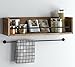 Rustic State William Wall Mount Wood Floating Shelves with Rail & Towel Bar - Spice Rack Display - Kitchen Bathroom Living Room Bedroom Décor Storage Organizer - Set of 2 - Stained Walnut