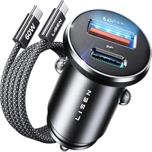 LISEN シガーソケットUSB Cタイプ USB 急速充電 PD36W 車 充電器+60Wケーブル付属