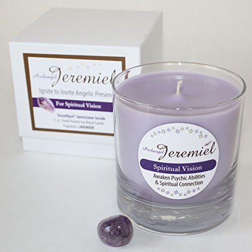 Archangel Jeremiel Spiritual Vision Candle / Arch Angel Amethyst Gemstone Prayer Candle