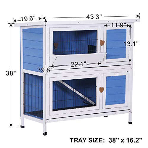 Lovupet Rabbit Hutch Cage with Pull Out Tray, 2 Stroy Outdoor Indoor Wooden Bunny Cage, Rabbit