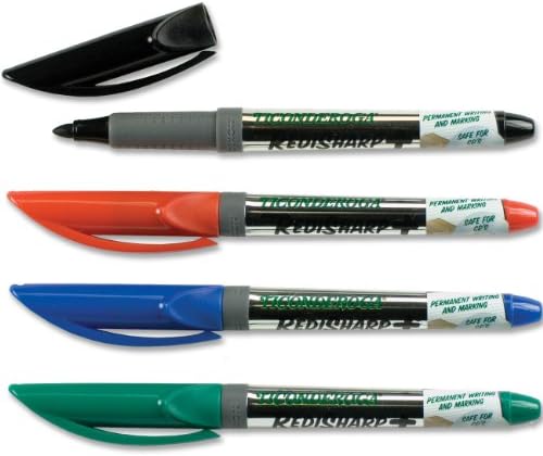 TICONDEROGA RediSharp Plus Low Odor Permanent Markers, Fine Point, 4-Pack Assorted Markers, Red/Black/Green/Blue (98240)