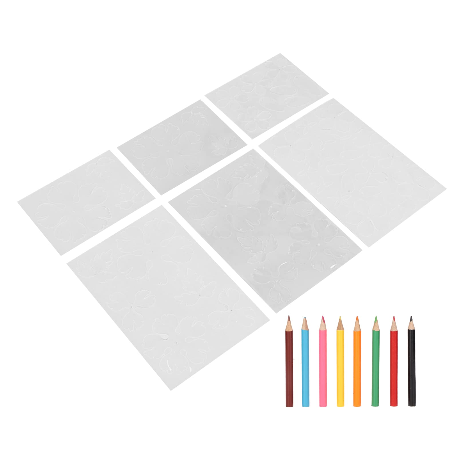 6Pcs Shrink Plastic Sheet, Pre Cut Flower Heat Shrink Paper Stability Two Sides DIY Shrink Film Paper for Jewelry for Beginner with 8 Color Pencils