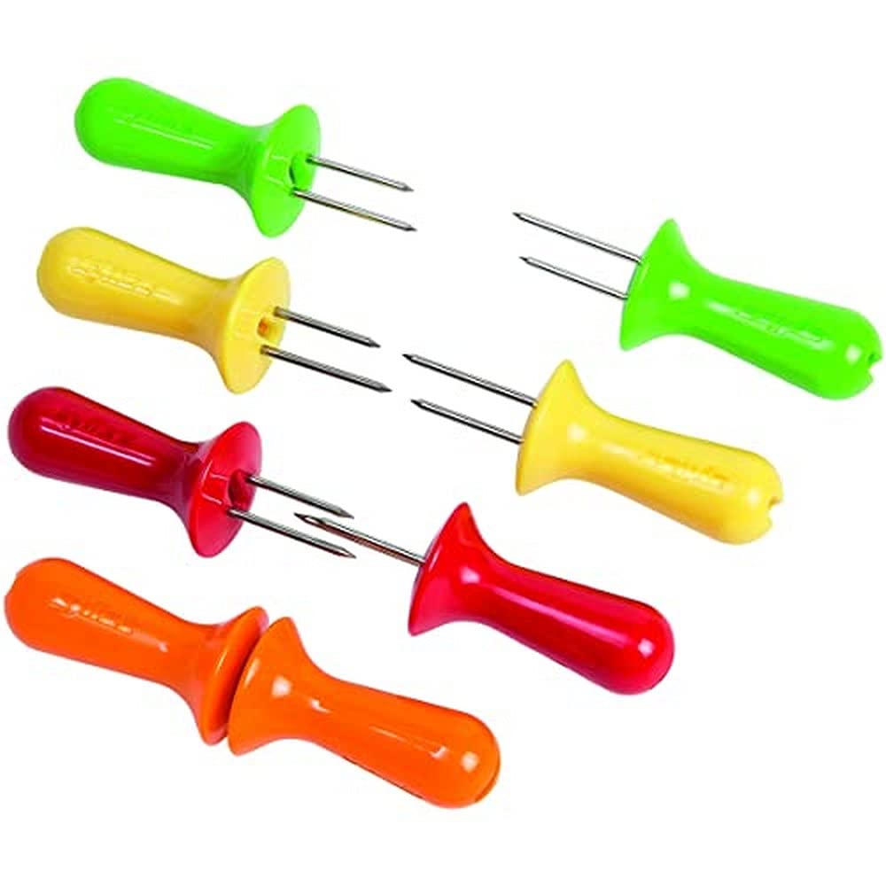 Zyliss Corn Cob Holders, 8X Holders/Skewers/Forks for Corn Cobs, Plastic/Stainless Steel, Multicoloured, Dishwasher Safe