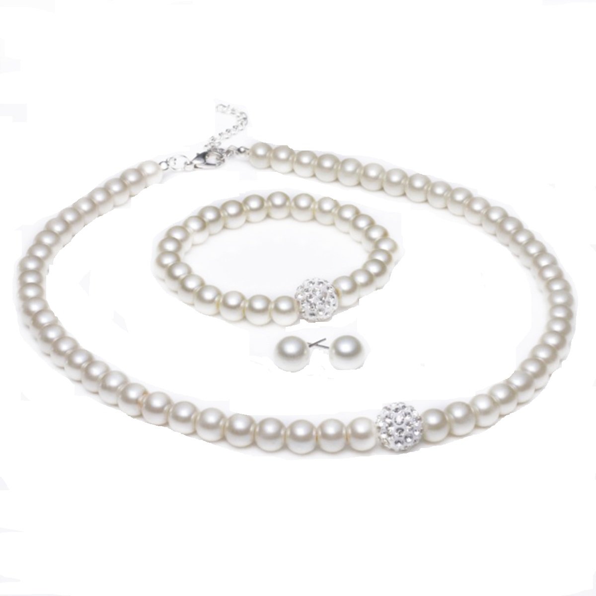 stripes white pearl necklace set with bracelet for women