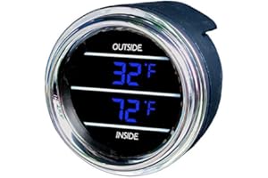 Teltek USA Inside Outside Auto Thermometer Gauge Dual Display for Any Semi, Pickup Truck or Car - Bezel: Black - LED Color: Blue