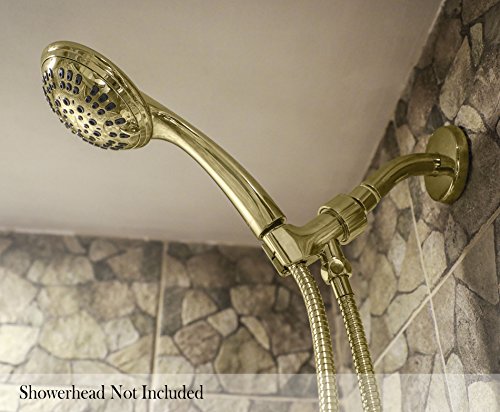 ShowerMaxx | Shower Head Holder in Brass Finish | Showerhead Mounts for Handheld Showerheads | Arm Bracket with Swivel Ball Connector | Adjustable Universal 1/2 in Male Female Shower Heads Wall Mount