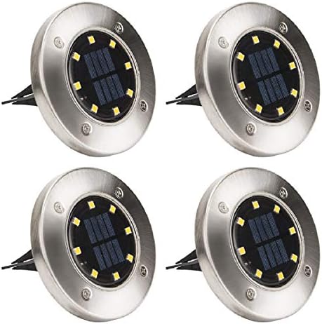 Solpex Solar Powered Disk Lights, 8LED Solar Pathway Lights Outdoor Waterproof Garden Landscape Lighting for Yard Deck Lawn Patio Walkway-Warm White (4 PACK)