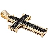 ilhuihui Gold Plated Men's Cross Necklace - Oversized Cuban Chain Pendant with CZ Stones, Masculine Statement Jewelry